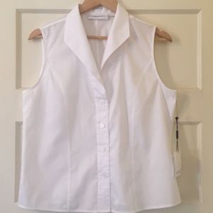 White Wrinkle-Free Cotton Oxford Sleeveless Blouse